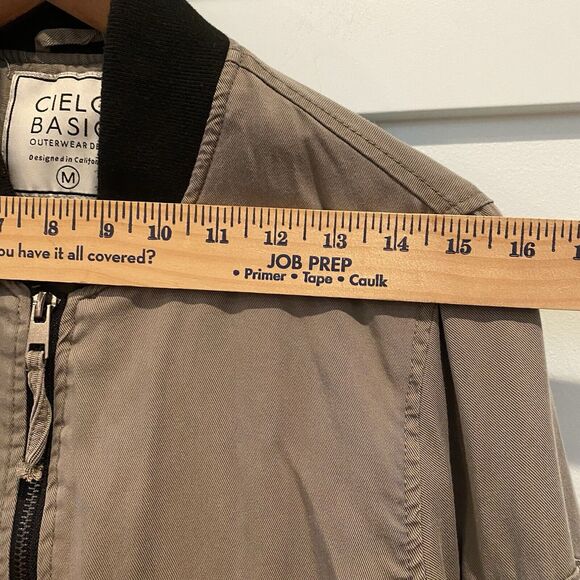 Cielo Basic Bomber Jacket Women Large Olive Green Black Trim Tencel READ - Picture 10 of 16